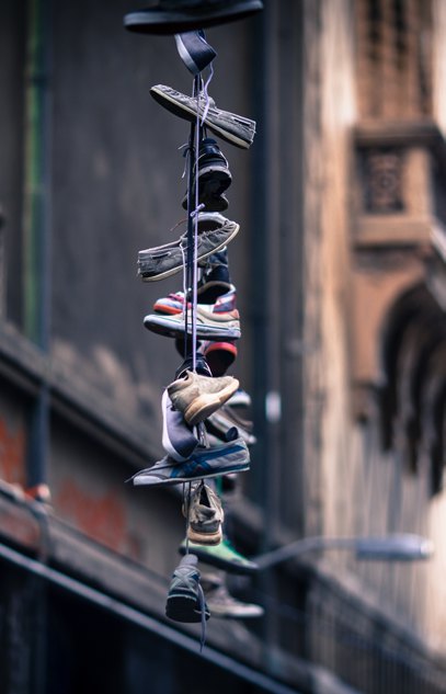 Shoes on a wire.